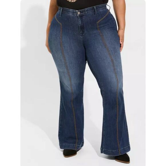 Torrid Sky High Line Flare Super Soft Jean Blue Womens Size 20T - Picture 3 of 16